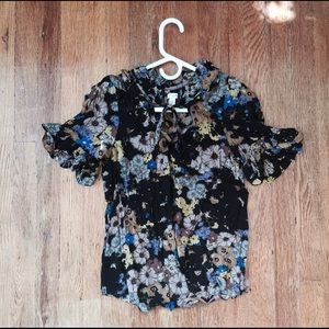 Odille Ruffled Black Floral Print Blouse